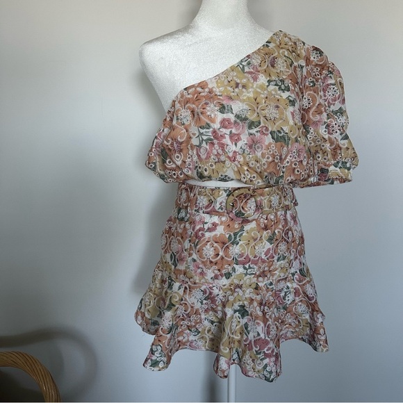 En Saison Floral Eyelet Ruffle Hem Belted Skirt Size M - Picture 6 of 6